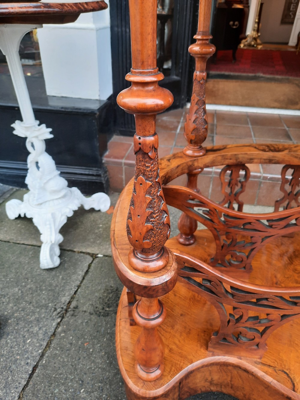 Victorian Burr Walnut Canterbury Whatnot View VI