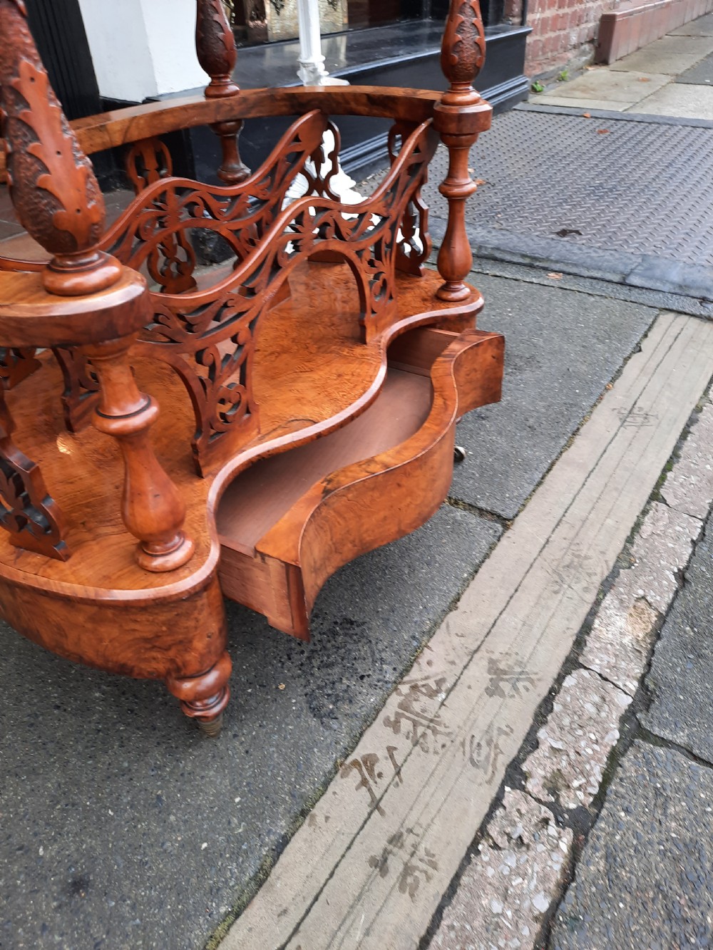 Victorian Burr Walnut Canterbury Whatnot View VII