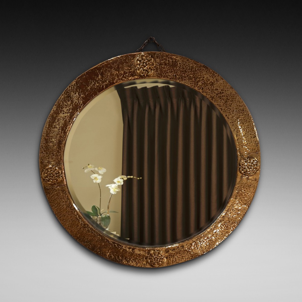 Arts & Crafts Beaten Brass Framed Mirror