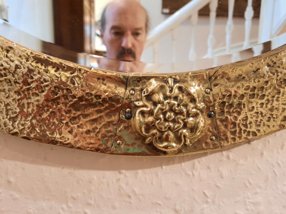 Arts & Crafts Beaten Brass Framed Mirror View II