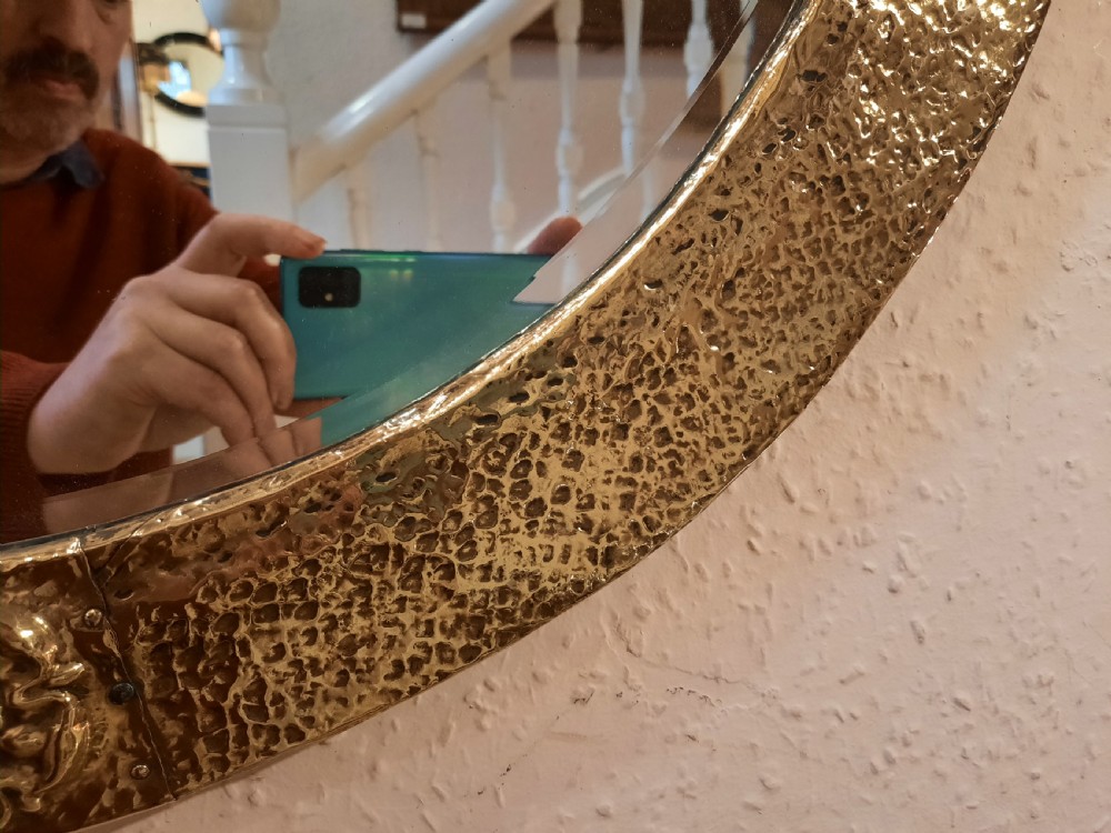 Arts & Crafts Beaten Brass Framed Mirror View III
