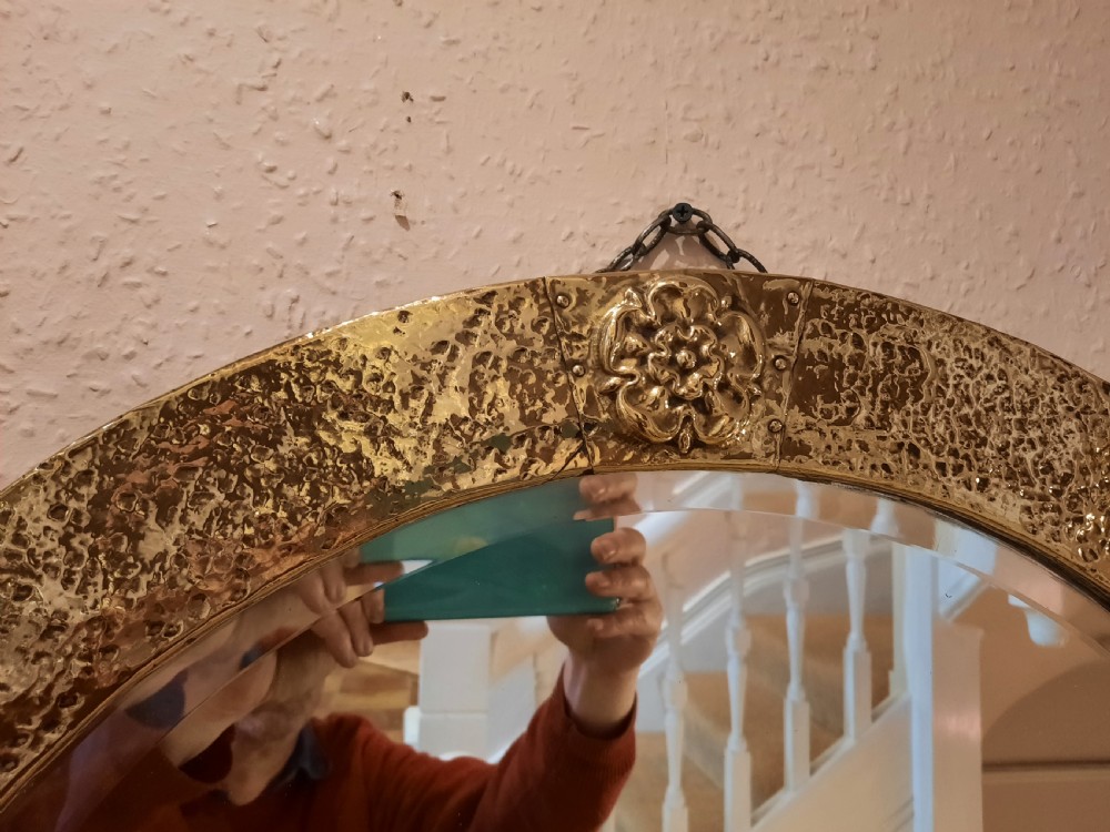 Arts & Crafts Beaten Brass Framed Mirror View IV
