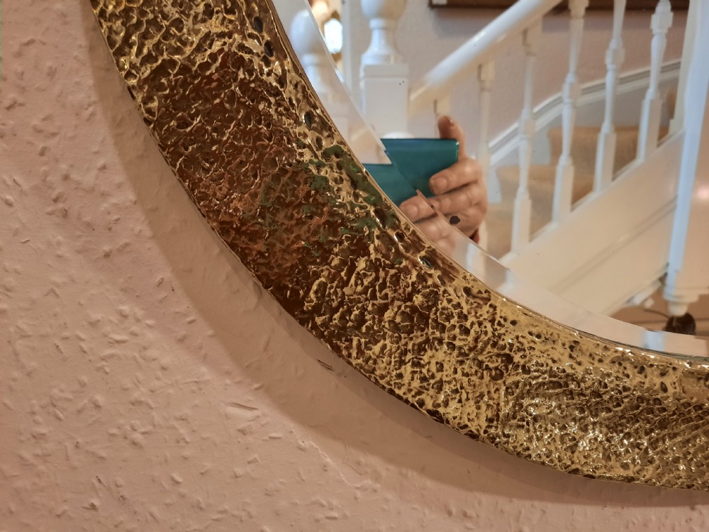 Arts & Crafts Beaten Brass Framed Mirror View V