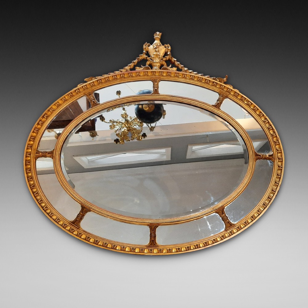 19thC Gilt Gesso Adam Style Oval Hanging Mirror