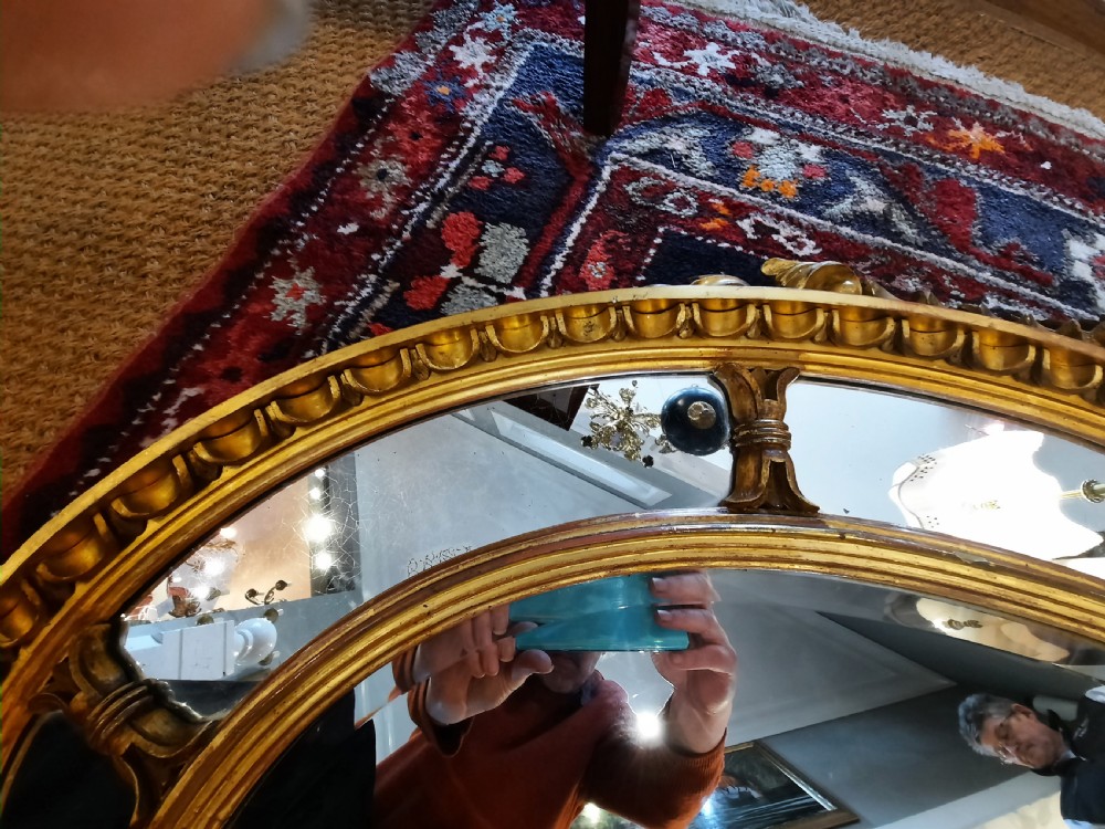 19thC Gilt Gesso Adam Style Oval Hanging Mirror View II