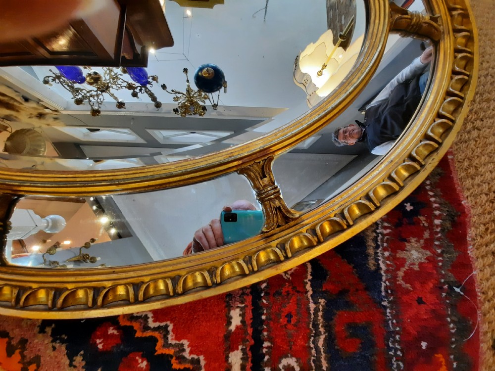 19thC Gilt Gesso Adam Style Oval Hanging Mirror View III