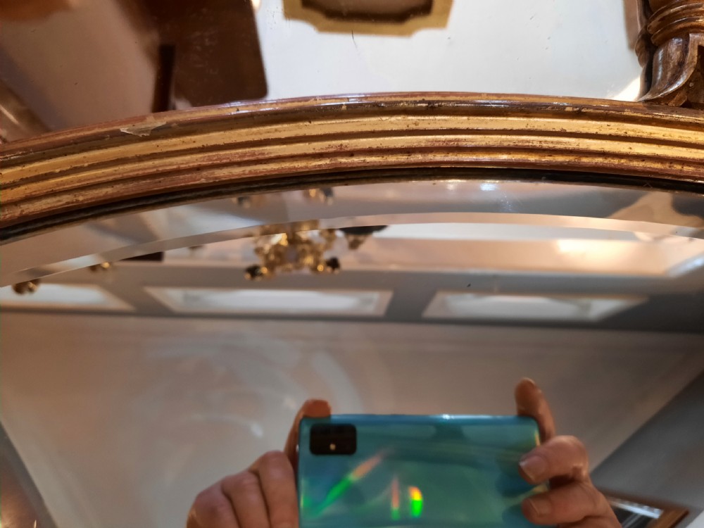 19thC Gilt Gesso Adam Style Oval Hanging Mirror View IV