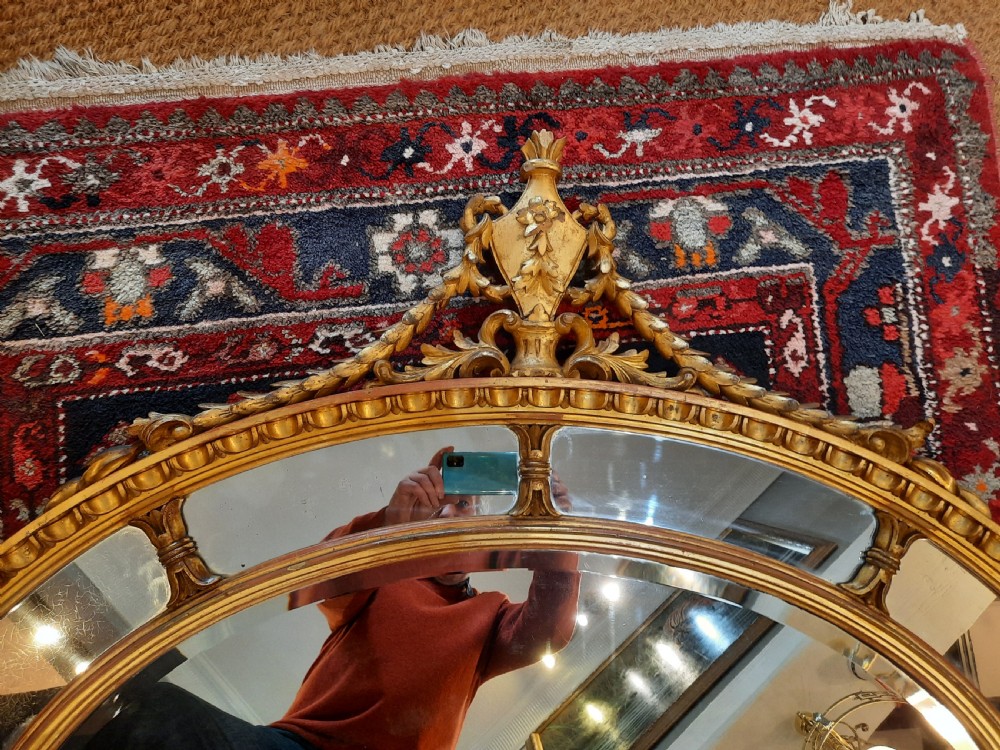 19thC Gilt Gesso Adam Style Oval Hanging Mirror View V