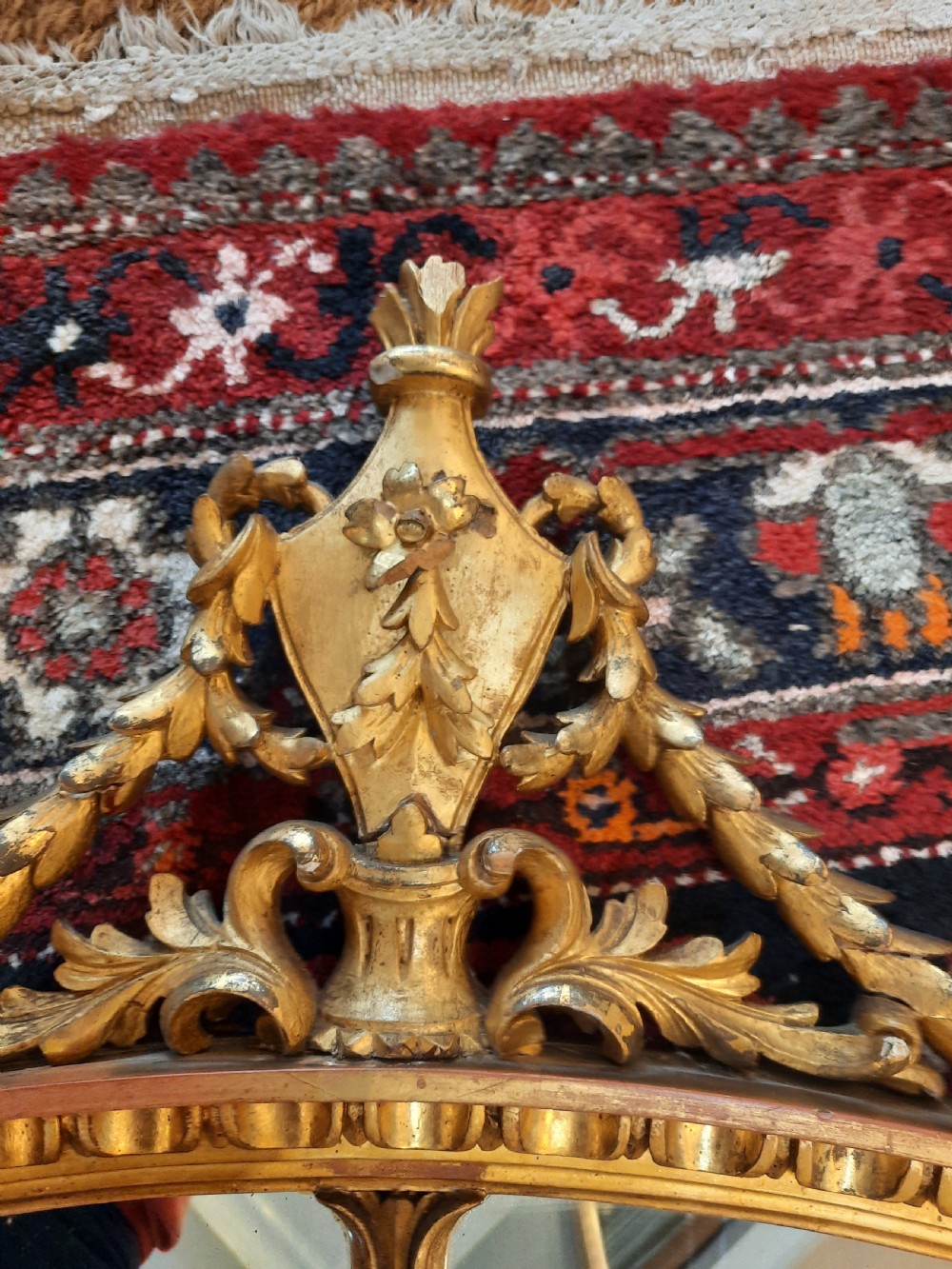 19thC Gilt Gesso Adam Style Oval Hanging Mirror View VI