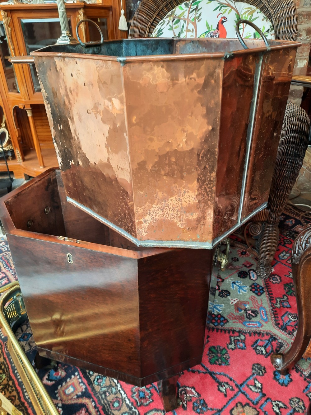Early Victorian Rare Partridge Wood Copper Lined Wine Cooler View IV