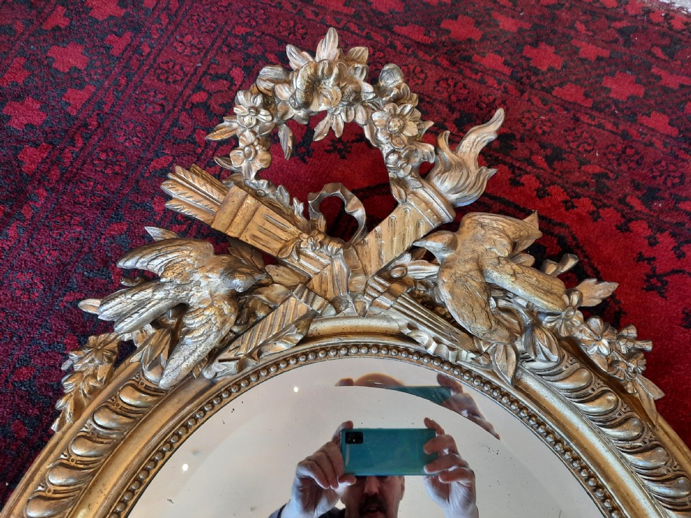 Victorian Gilt Wall Mirror with Bird Pediment View III