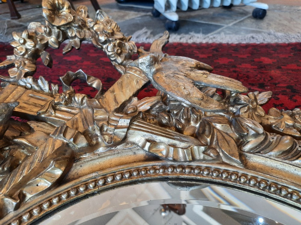 Victorian Gilt Wall Mirror with Bird Pediment View V