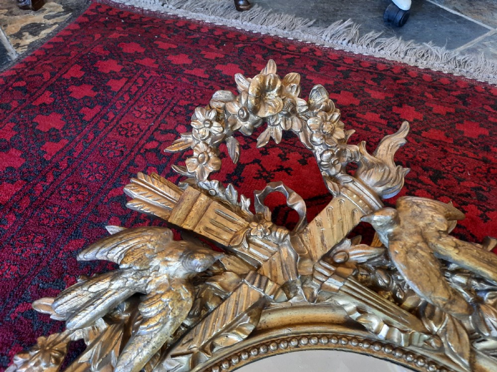 Victorian Gilt Wall Mirror with Bird Pediment View VI