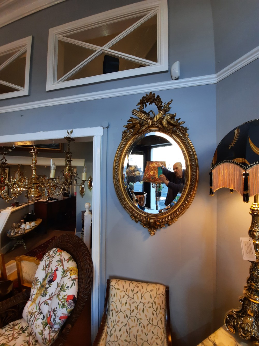 Victorian Gilt Wall Mirror with Bird Pediment View IX