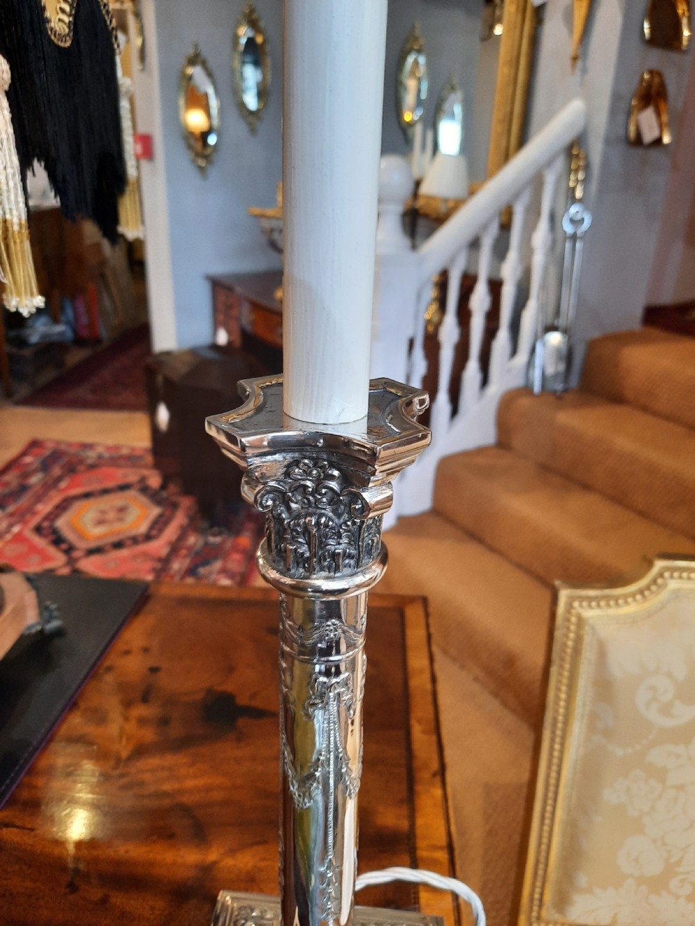Robert Adam Style Late 19thC Silver Plate Candlestick  View II