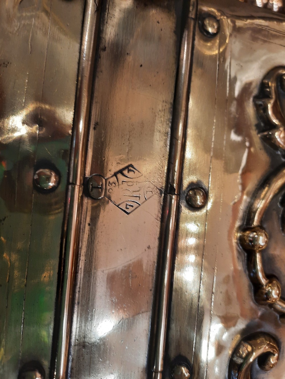 Victorian Embossed Brass Coal Receiver View III