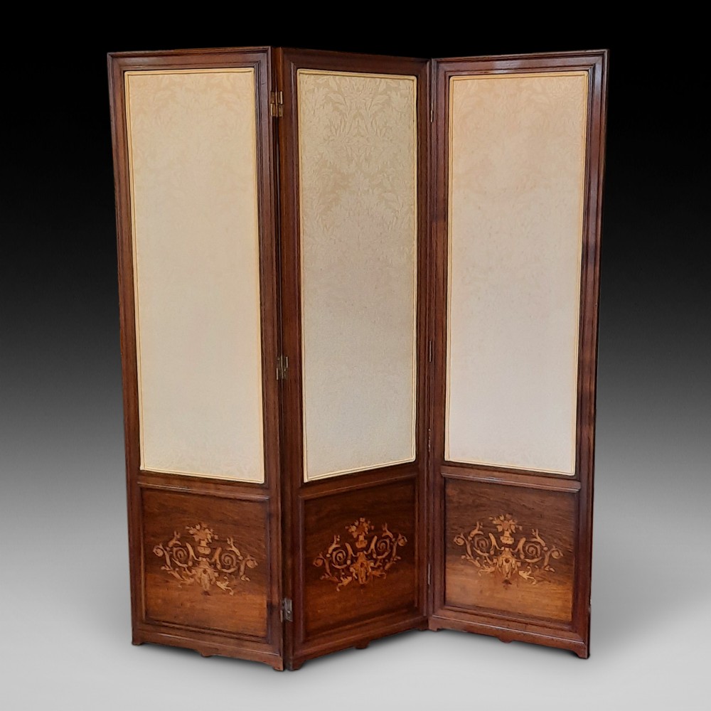 Edwardian Mahogany Three Leaf Folding Screen