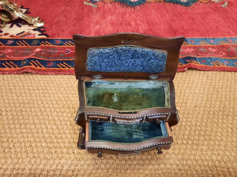 A 19th-century Dutch Colonial dark hardwood jewellery casket designed as a miniature chest of drawers with decorative dot inlay. View IV