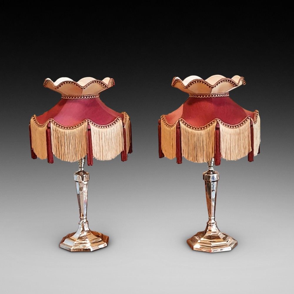 Pair of George V Silver Art Deco Lamps