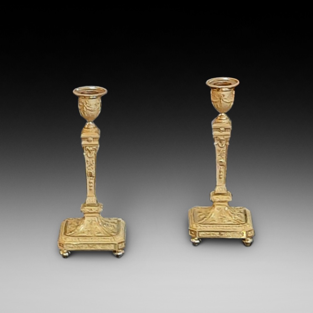 Pair of Belle Epoque French Gilt Bronze Candlesticks