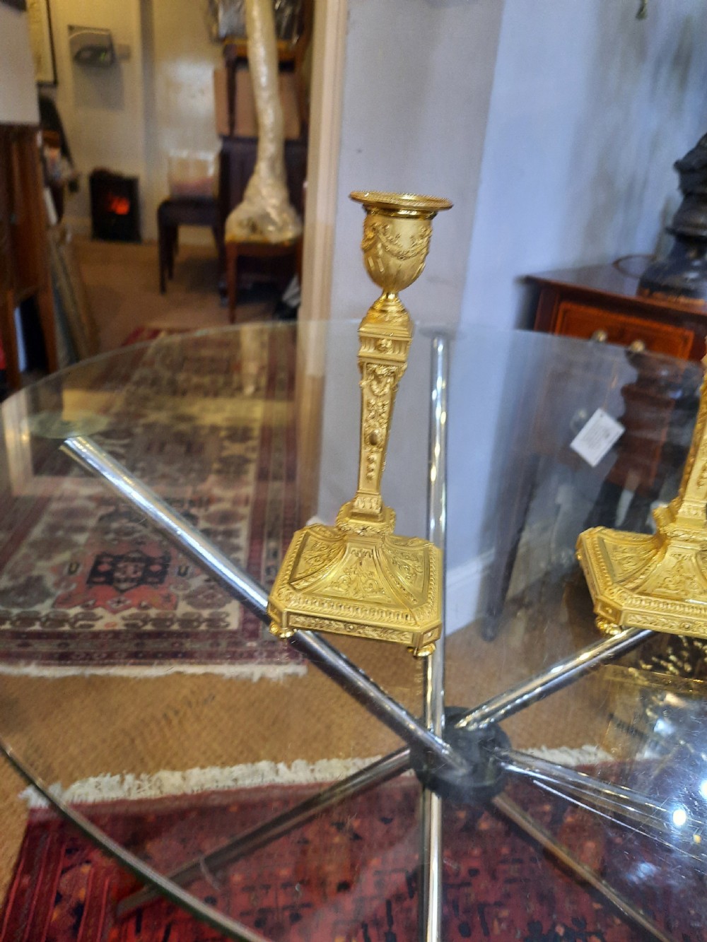 Pair of Belle Epoque French Gilt Bronze Candlesticks View II
