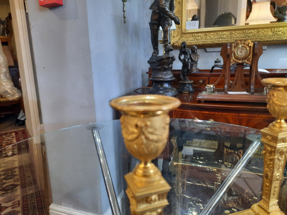 Pair of Belle Epoque French Gilt Bronze Candlesticks View IV