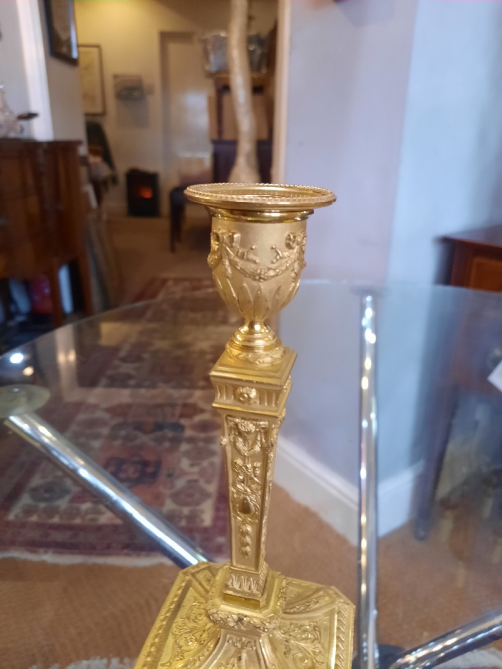 Pair of Belle Epoque French Gilt Bronze Candlesticks View VI