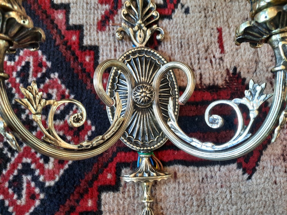 Trio of Edwardian Adam Style Brass Wall Lights View V