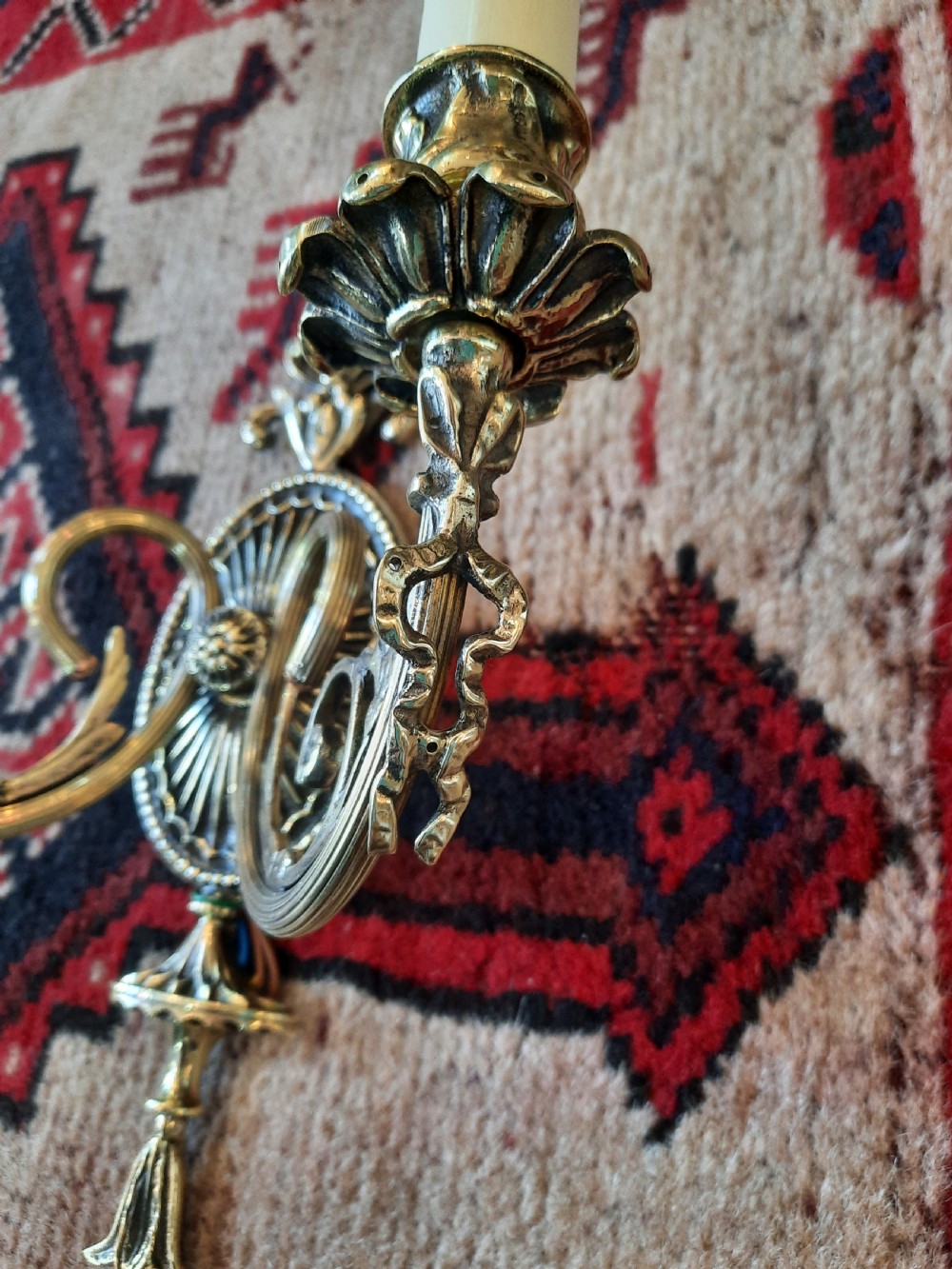 Trio of Edwardian Adam Style Brass Wall Lights View VIII
