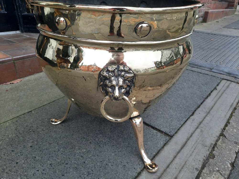 Victorian Large Brass Cauldron Log Bucket View II