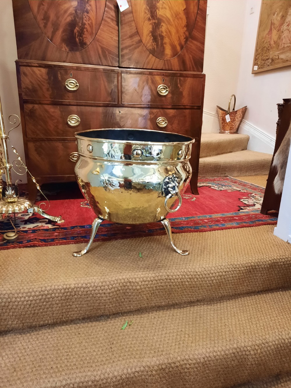 Victorian Large Brass Cauldron Log Bucket View IV