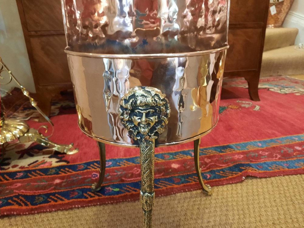Late 19thC Copper and Brass Jardiniere Corner Plant Stand View IV