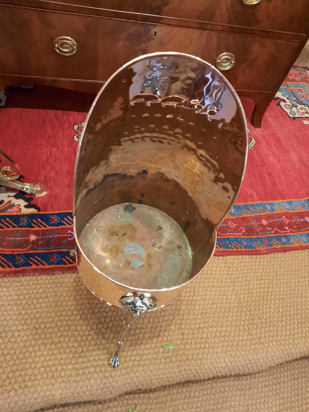 Late 19thC Copper and Brass Jardiniere Corner Plant Stand View VII