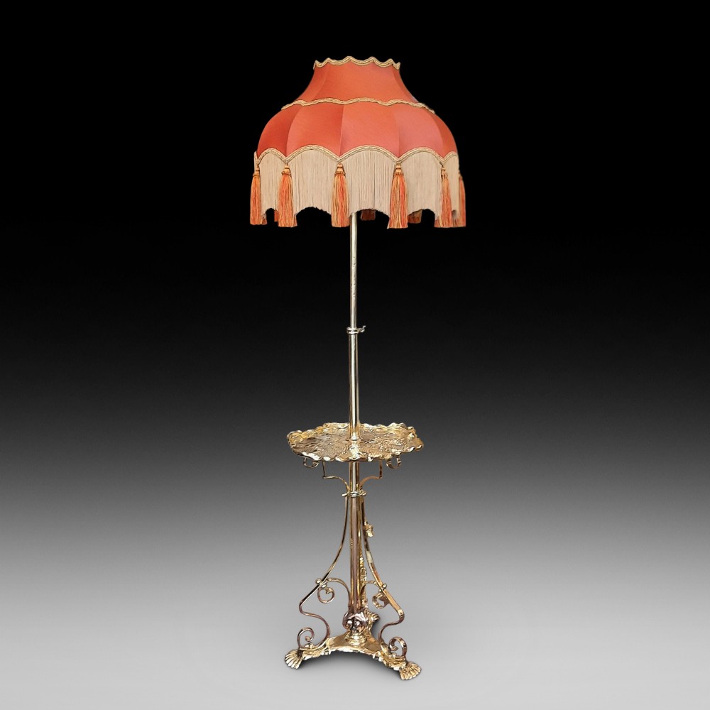 19thC Arts and Crafts extendable brass standard lamp
