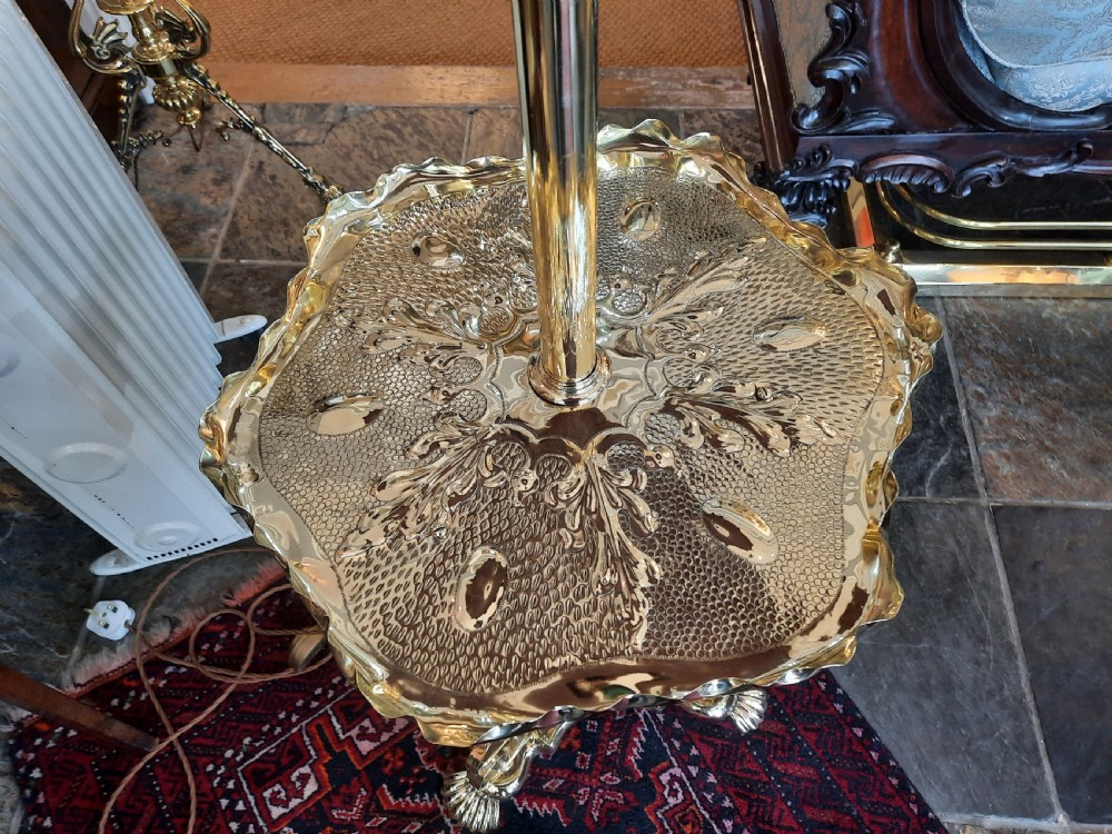 19thC Arts and Crafts extendable brass standard lamp View III