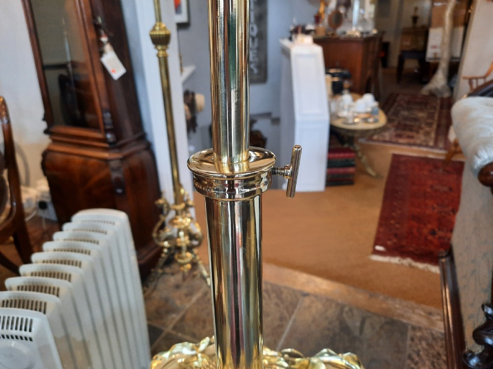 19thC Arts and Crafts extendable brass standard lamp View IV