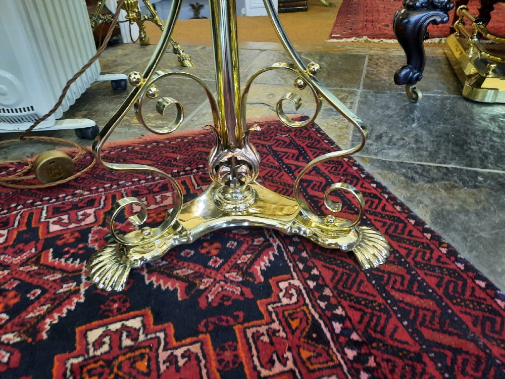 19thC Arts and Crafts extendable brass standard lamp View V