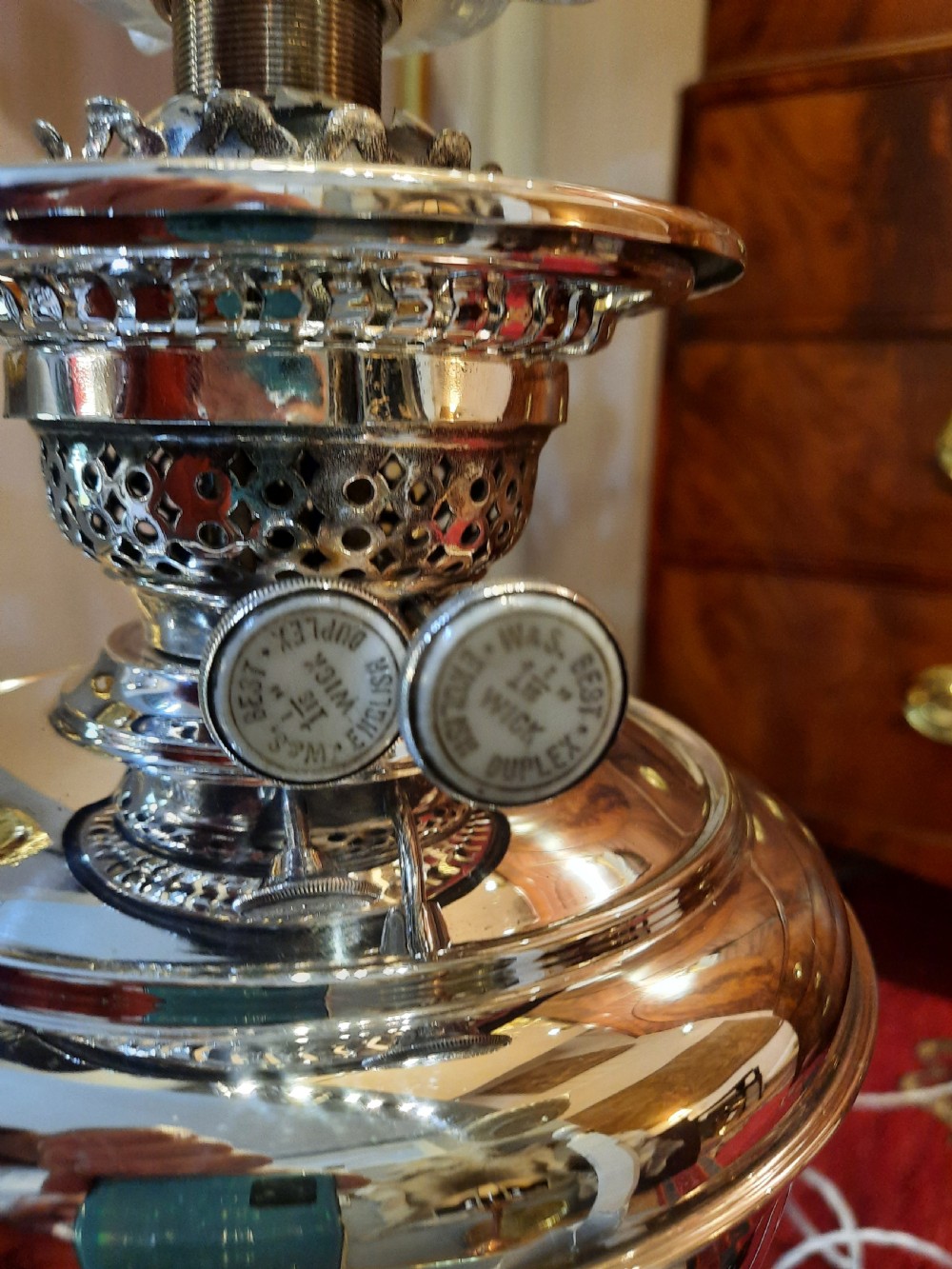 Late 19thC Silver Plated Corinthian Column Table Oil Lamp View VII