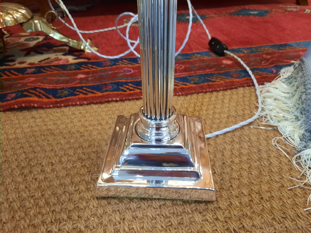 Late 19thC Silver Plated Corinthian Column Table Oil Lamp View VIII