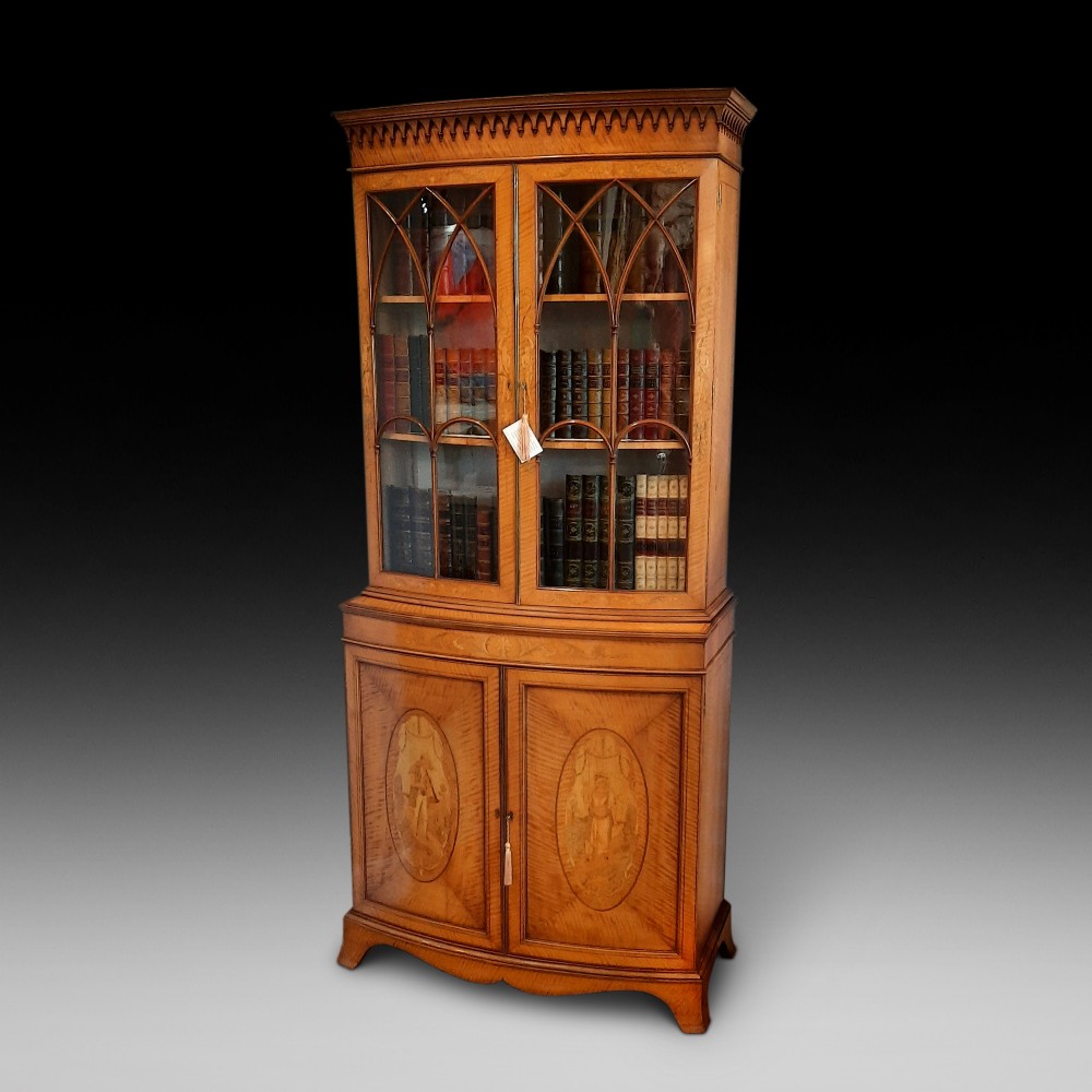 Late 19thC Satinwood Bowfronted Cabinet Bookcase