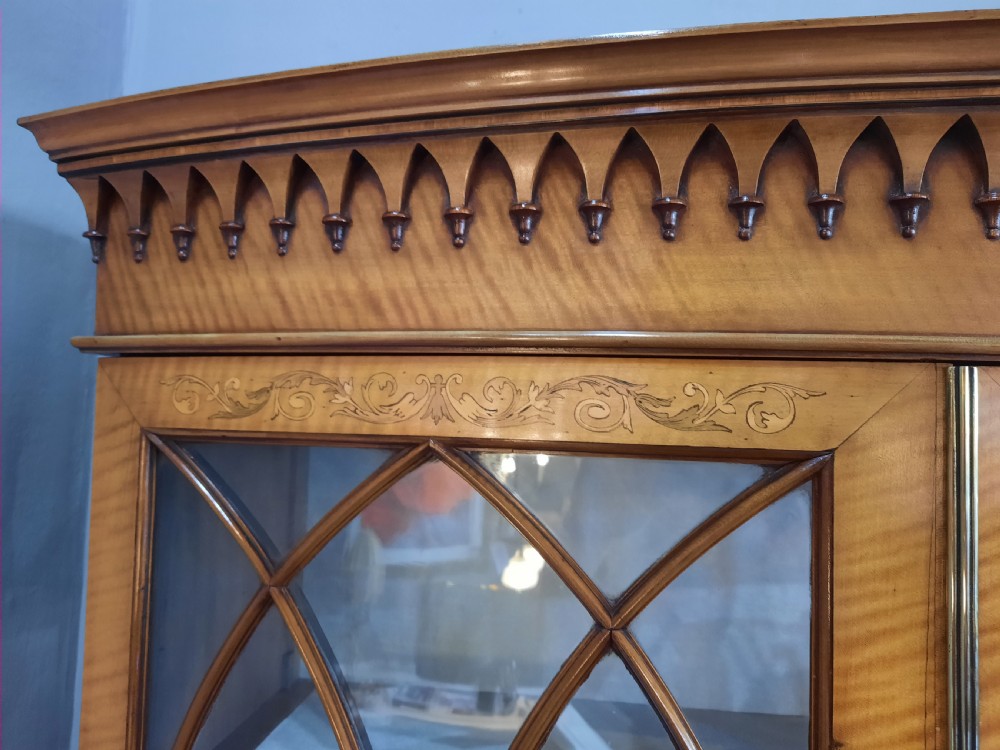 Late 19thC Satinwood Bowfronted Cabinet Bookcase View II