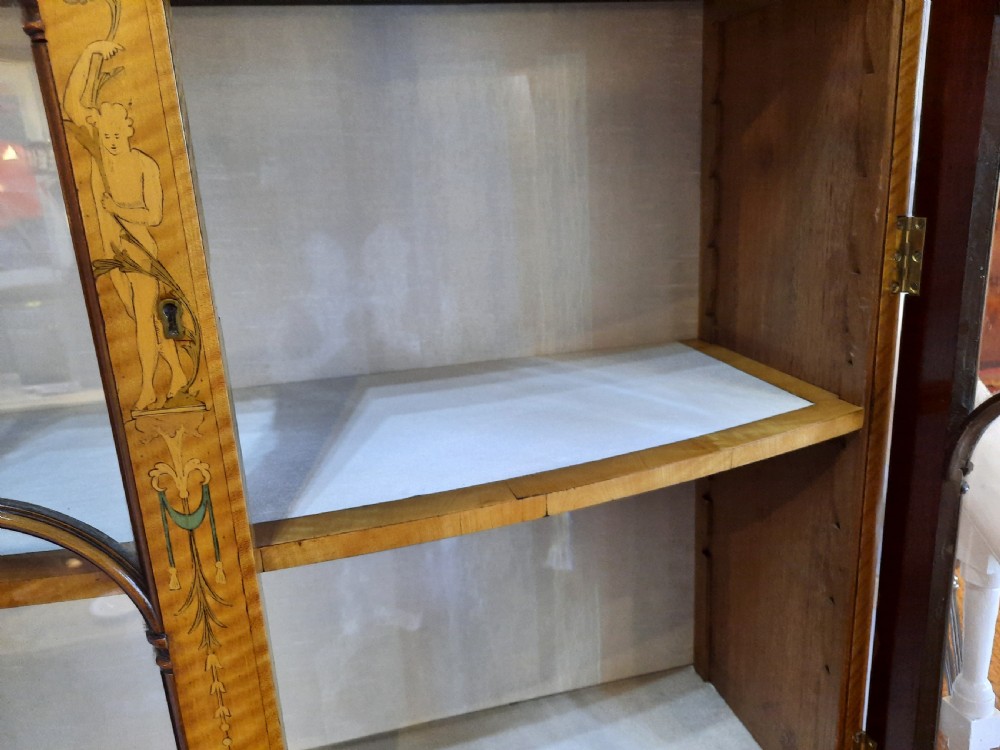 Late 19thC Satinwood Bowfronted Cabinet Bookcase View IX