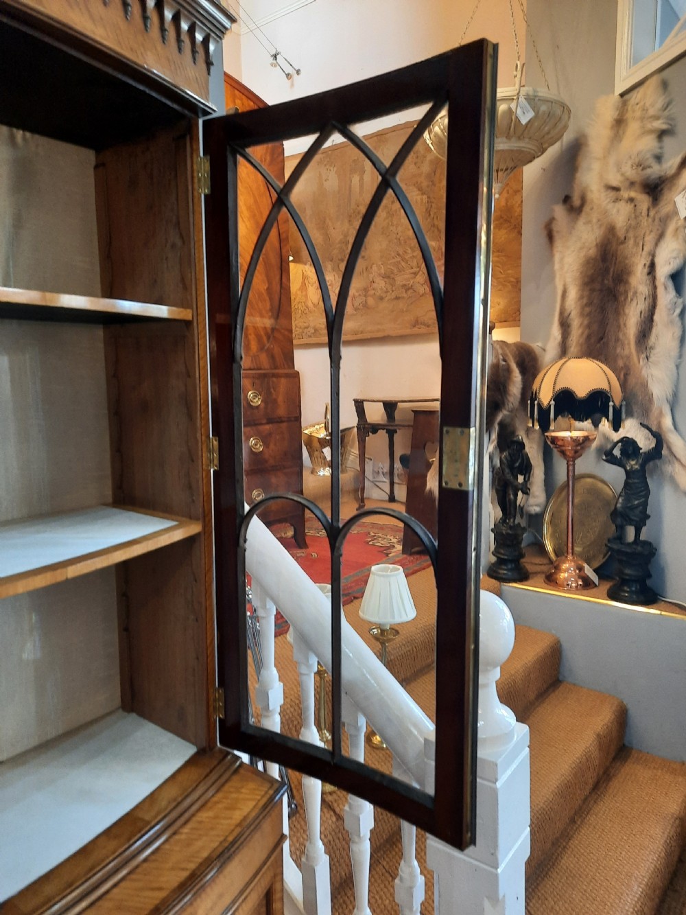 Late 19thC Satinwood Bowfronted Cabinet Bookcase View X