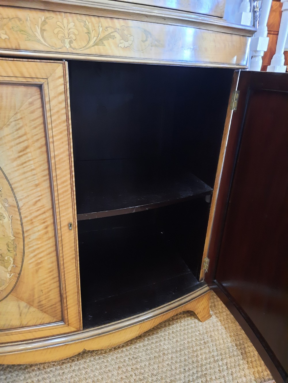Late 19thC Satinwood Bowfronted Cabinet Bookcase View XI