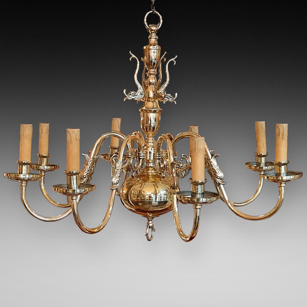 Dutch Brass 8 Arm Chandelier