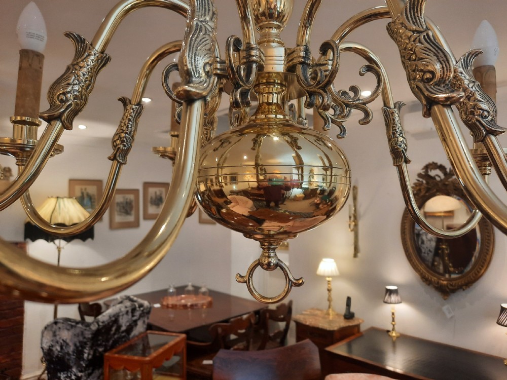 Dutch Brass 8 Arm Chandelier View II