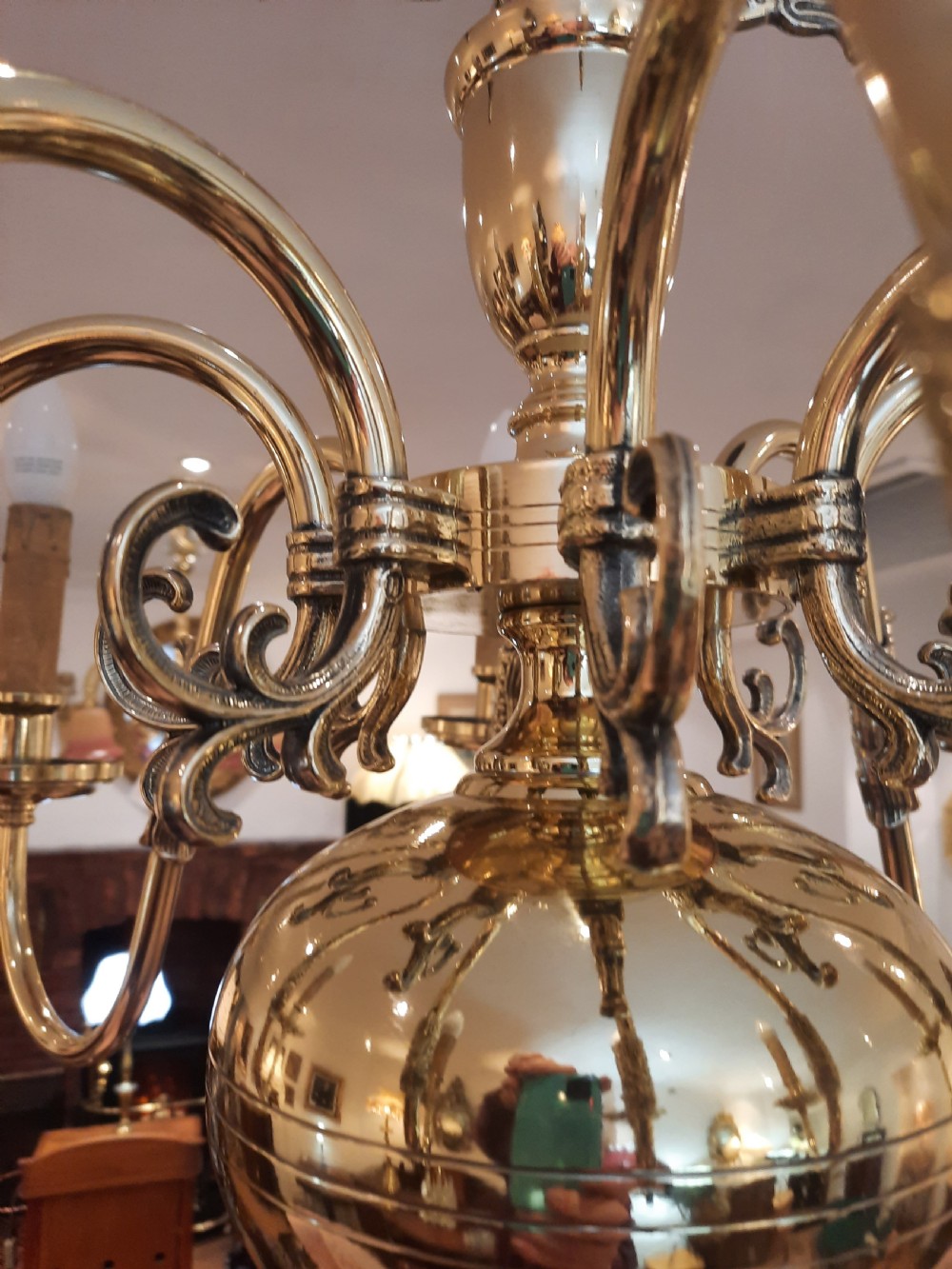 Dutch Brass 8 Arm Chandelier View VI