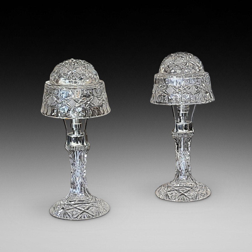 Pair of 1930's Crystal And Silver Plated Table Lamps