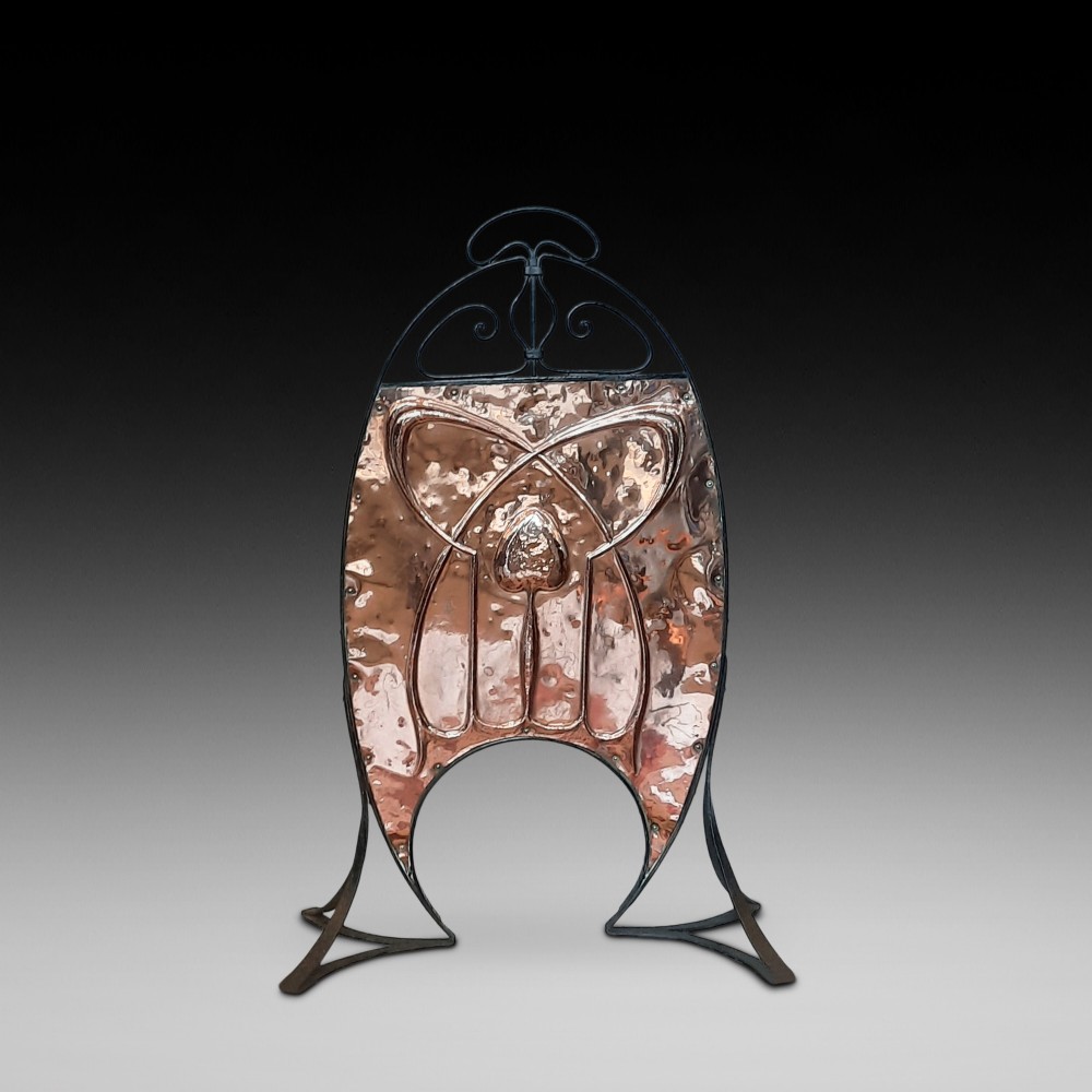 Art Nouveau Wrought Iron and Copper Fire Screen