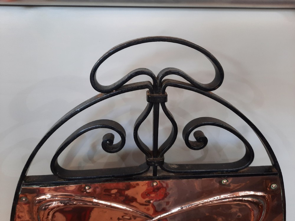 Art Nouveau Wrought Iron and Copper Fire Screen View II